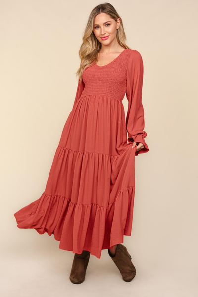 Smocking Maxi Woven Dress with Side Pockets in Marsala-Womens-Authentically Radd Women's Online Boutique in Endwell, New York