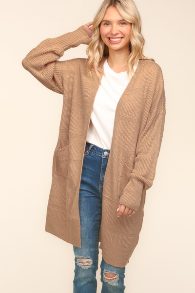 Stripe Textured Open Cardigan with Pockets in Taupe-Womens-Authentically Radd Women's Online Boutique in Endwell, New York