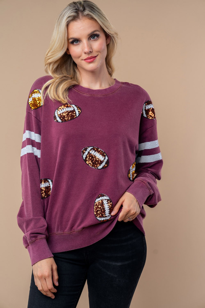 Sequin Football Long Sleeve Knit Top-Womens-Authentically Radd Women's Online Boutique in Endwell, New York