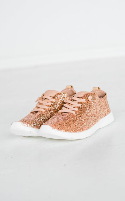 Mayo Glitter Sneaker in Rose Gold-Shoes-Authentically Radd Women's Online Boutique in Endwell, New York