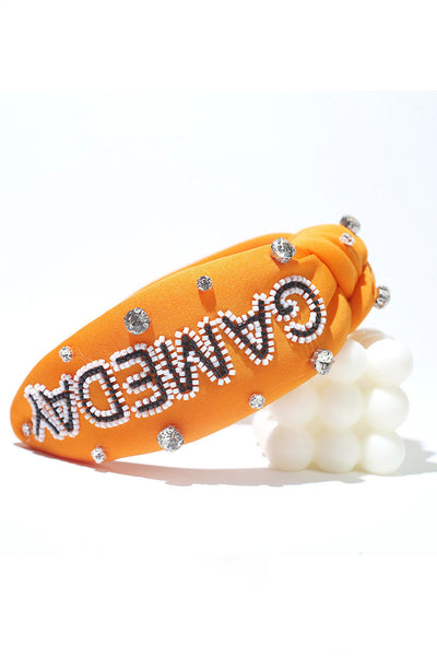 Orange Jeweled & Beaded Gameday Top Knot Headband-2024 Blow-Out Sale-Authentically Radd Women's Online Boutique in Endwell, New York