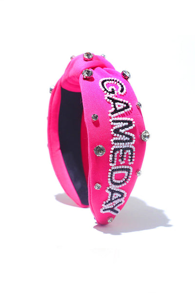 Hot Pink Jeweled & Beaded Gameday Top Knot Headband-2024 Blow-Out Sale-Authentically Radd Women's Online Boutique in Endwell, New York