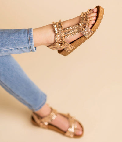 River Dance Woven Sandal in Champagne-Shoes-Authentically Radd Women's Online Boutique in Endwell, New York