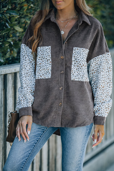 Leopard Corduroy Dropped Shoulder Jacket-Authentically Radd Women's Online Boutique in Endwell, New York
