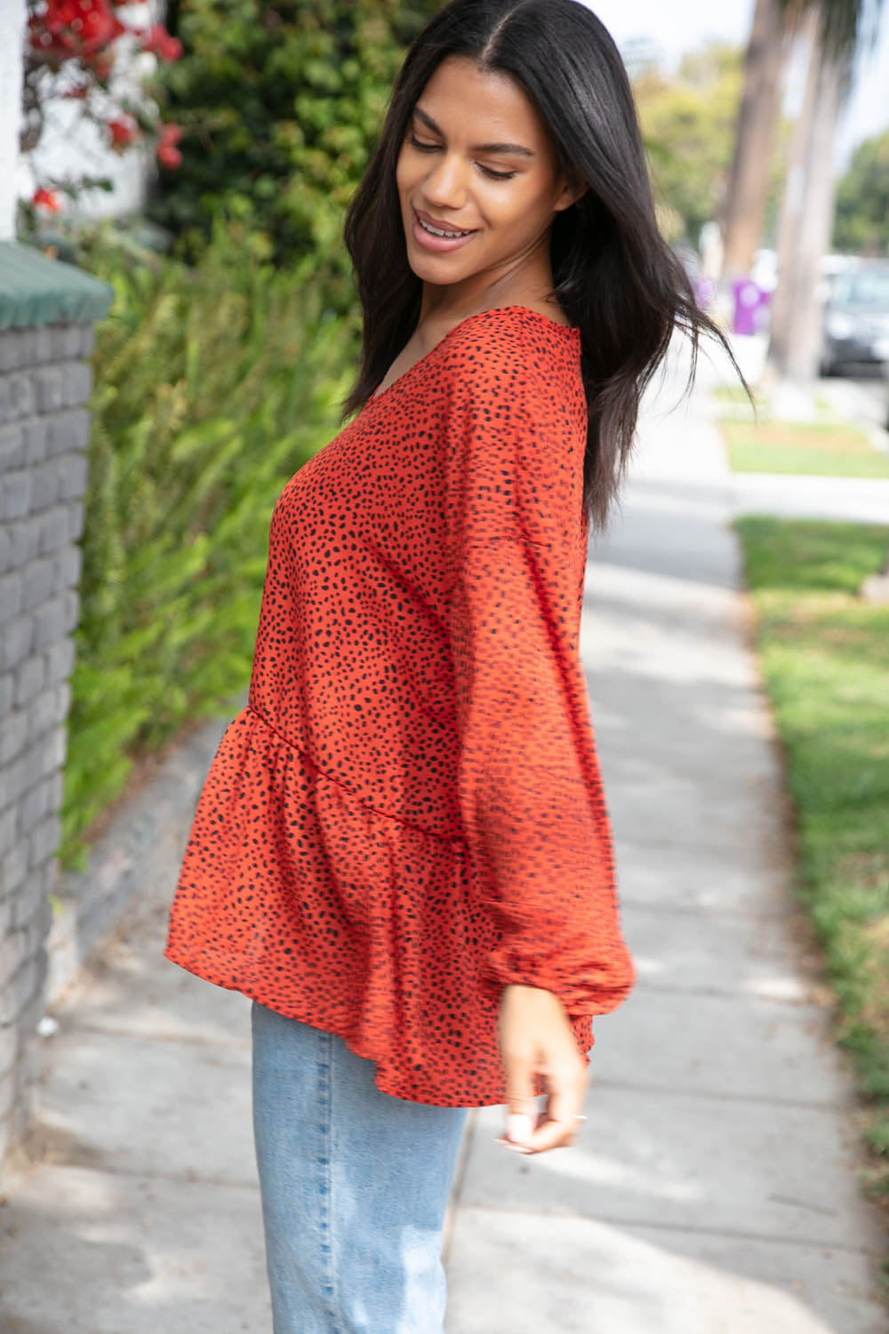 Rust Leopard Wool Dobby Woven Knit Top-Authentically Radd Women's Online Boutique in Endwell, New York