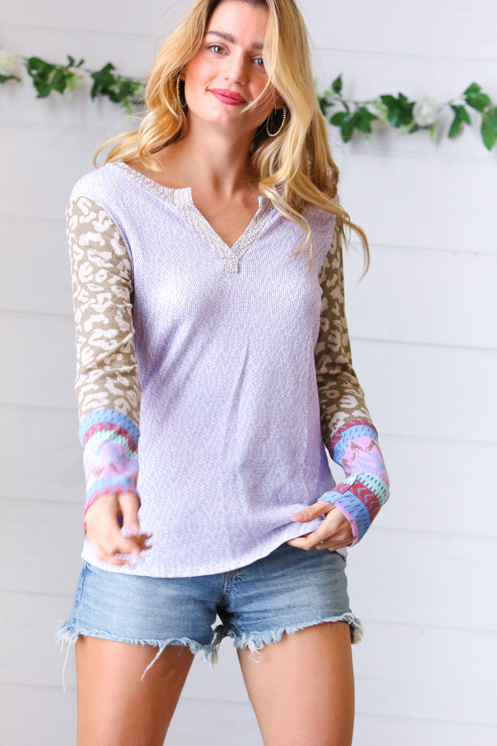 Lilac Animal & Aztec Notched Top-Authentically Radd Women's Online Boutique in Endwell, New York