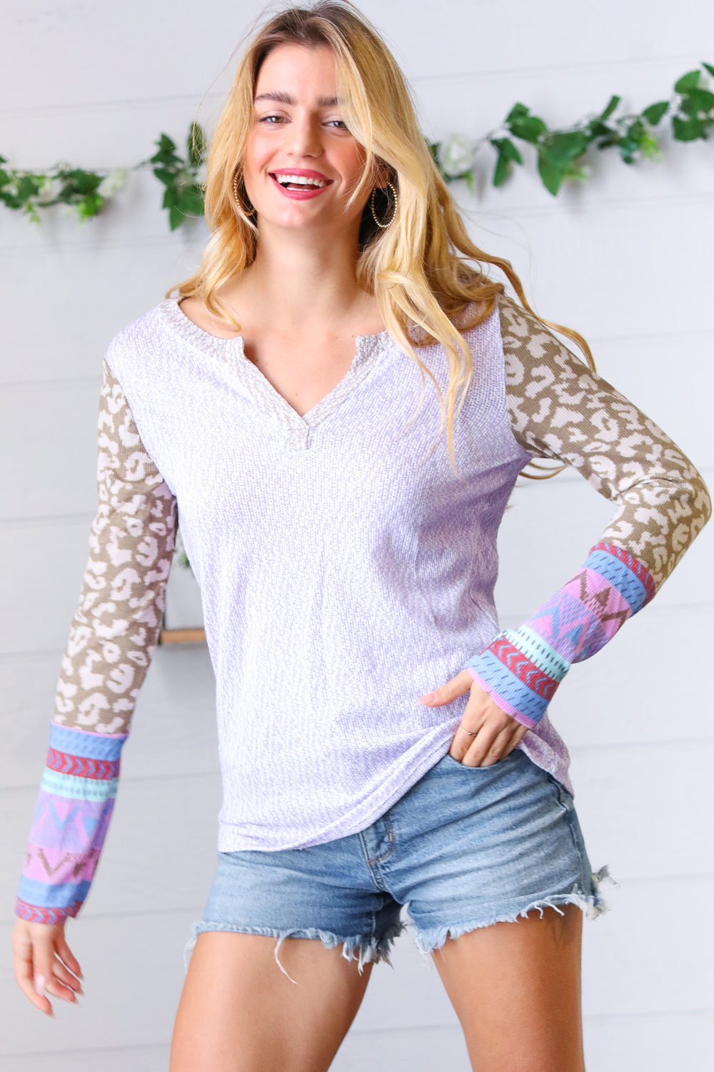Lilac Animal & Aztec Notched Top-Authentically Radd Women's Online Boutique in Endwell, New York