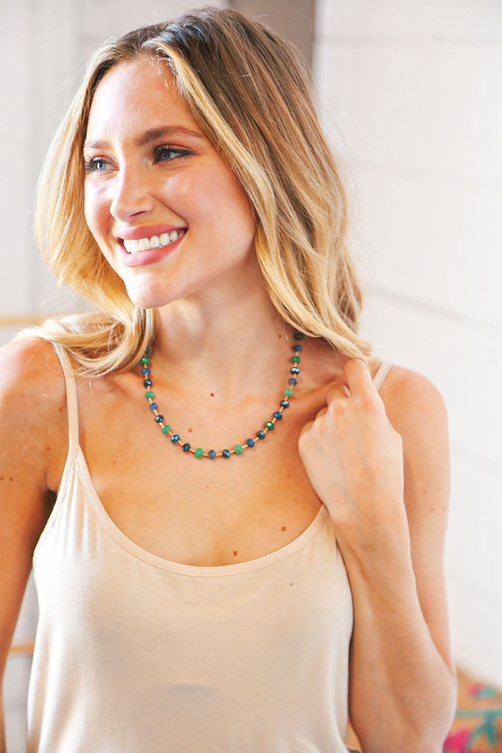 Green Beaded Chain Necklace with Lobster Clasp-Authentically Radd Women's Online Boutique in Endwell, New York