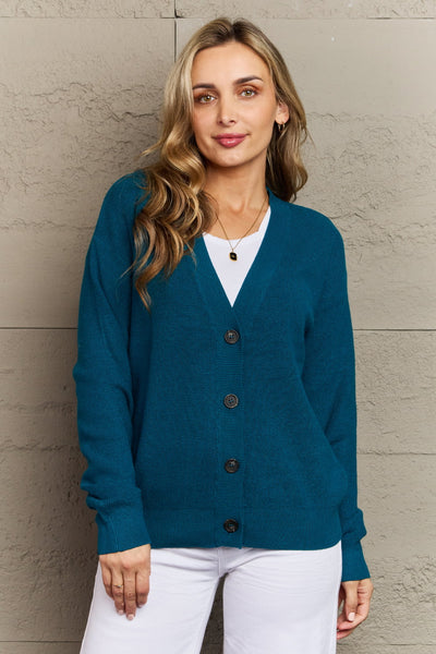 Zenana Kiss Me Tonight Full Size Button Down Cardigan in Teal-Tops-Authentically Radd Women's Online Boutique in Endwell, New York
