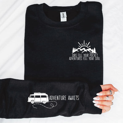 Adventure awaits With Sleeve Accent Sweatshirt-Authentically Radd Women's Online Boutique in Endwell, New York