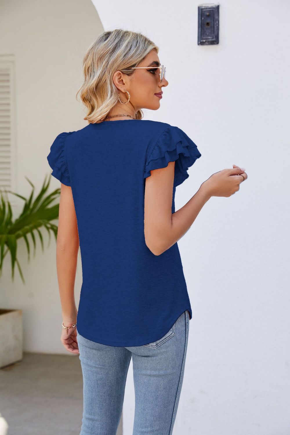 Smocked Flutter Sleeve V-Neck Top-Authentically Radd Women's Online Boutique in Endwell, New York