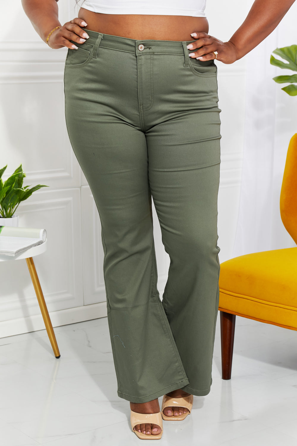 Zenana Clementine Full Size High-Rise Bootcut Jeans in Olive-Authentically Radd Women's Online Boutique in Endwell, New York