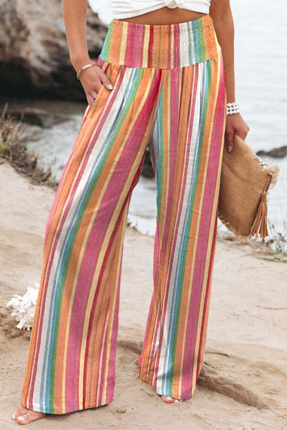 Striped Smocked Waist Pants with Pockets-Authentically Radd Women's Online Boutique in Endwell, New York