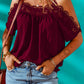 Spaghetti Strap Cold-Shoulder Lace Trim Blouse-Tops-Authentically Radd Women's Online Boutique in Endwell, New York