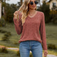 Ribbed V-Neck Long Sleeve Tee-Tops-Authentically Radd Women's Online Boutique in Endwell, New York