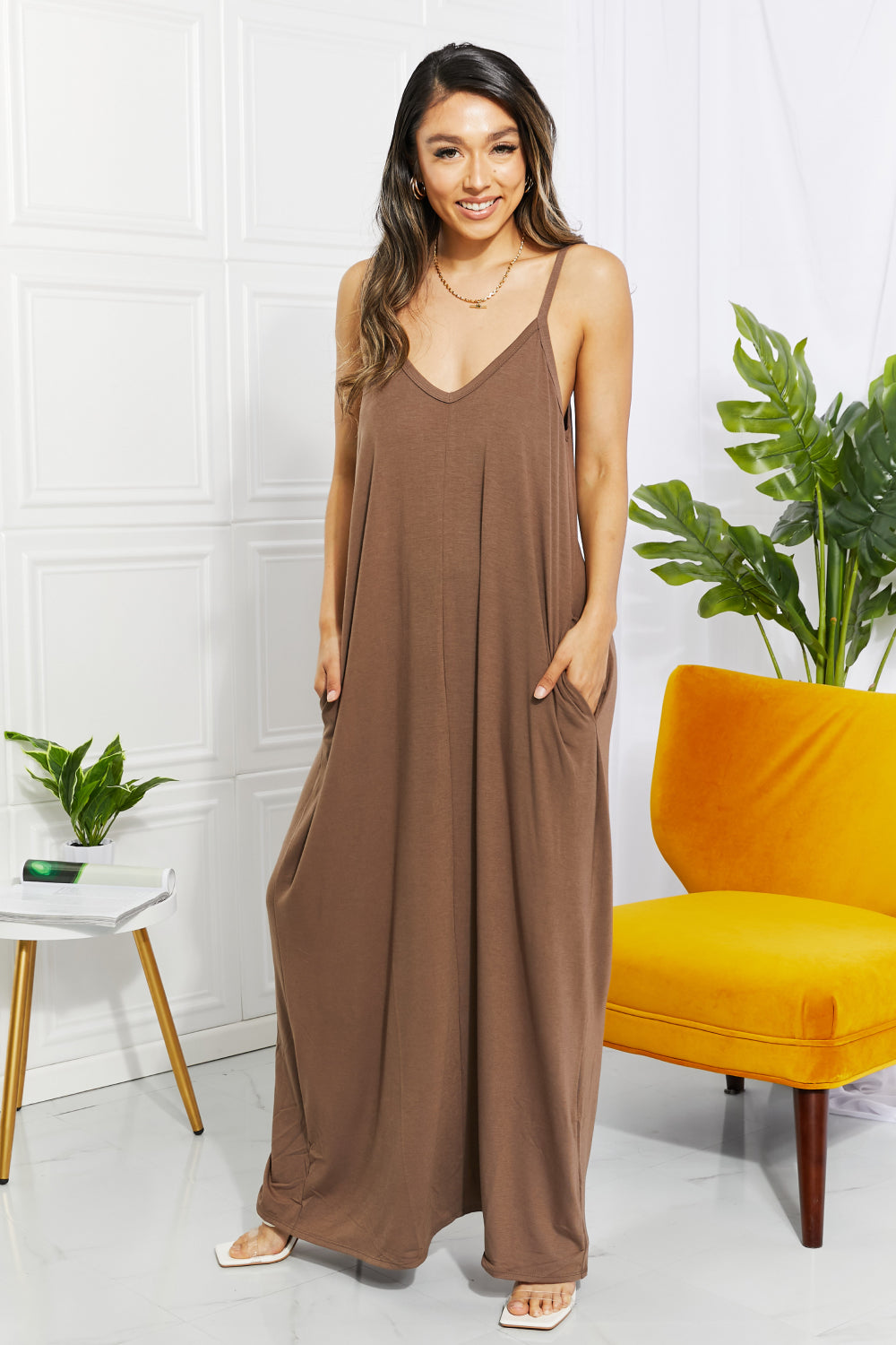 Zenana Full Size Beach Vibes Cami Maxi Dress in Mocha-Authentically Radd Women's Online Boutique in Endwell, New York