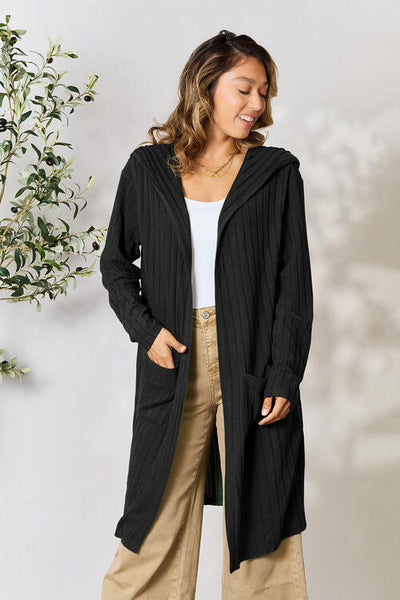 Basic Bae Full Size Ribbed Open Front Long Sleeve Cardigan-Authentically Radd Women's Online Boutique in Endwell, New York