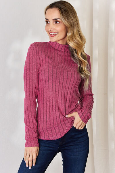Basic Bae Full Size Ribbed Mock Neck Long Sleeve T-Shirt-Authentically Radd Women's Online Boutique in Endwell, New York