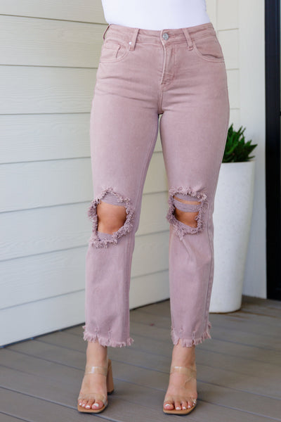 Babs High Rise Distressed Straight Jeans in Mauve-Womens-Authentically Radd Women's Online Boutique in Endwell, New York