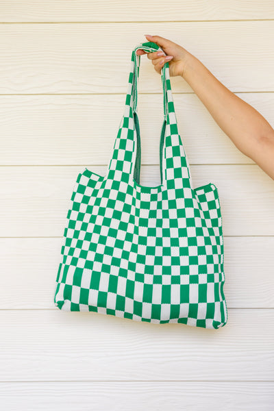 Checkerboard Lazy Wind Big Bag in Green & White-Accessories-Authentically Radd Women's Online Boutique in Endwell, New York