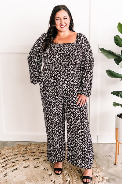 Smocked Jumpsuit In Classic Black & White Leopard-Authentically Radd Women's Online Boutique in Endwell, New York