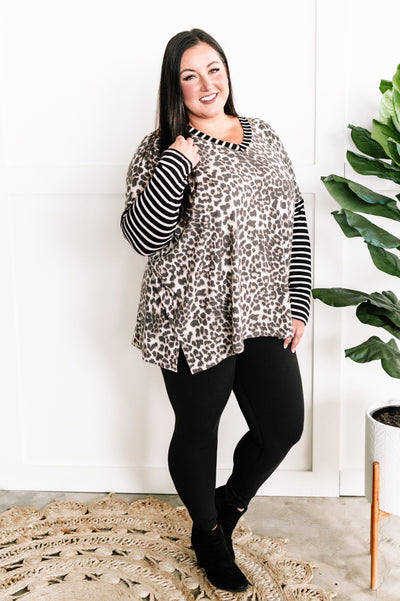 10.20 V Neck Dolman Sleeve Top In Leopard Stripes-Authentically Radd Women's Online Boutique in Endwell, New York