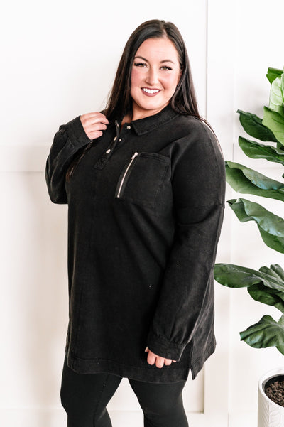 10.20 Sweatshirt Tunic In Costal Black-Authentically Radd Women's Online Boutique in Endwell, New York
