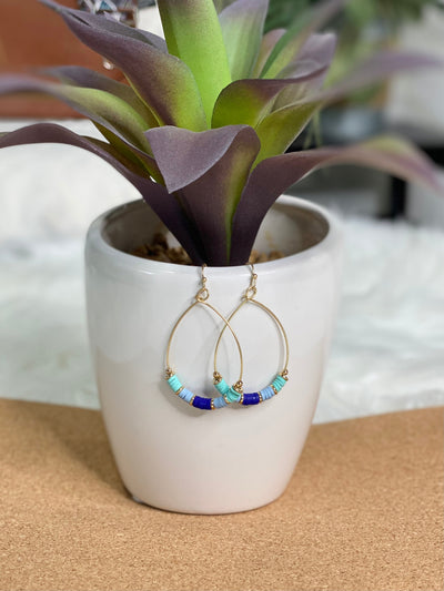 Blue and Teal Heishi Hoop earrings in Gold-Authentically Radd Women's Online Boutique in Endwell, New York