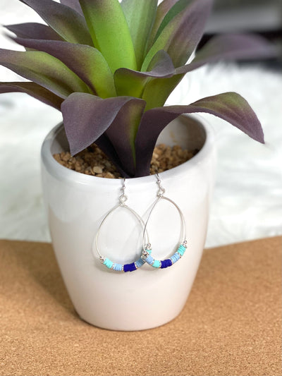 Blue and Teal Heishi Hoop earrings in Silver-Authentically Radd Women's Online Boutique in Endwell, New York