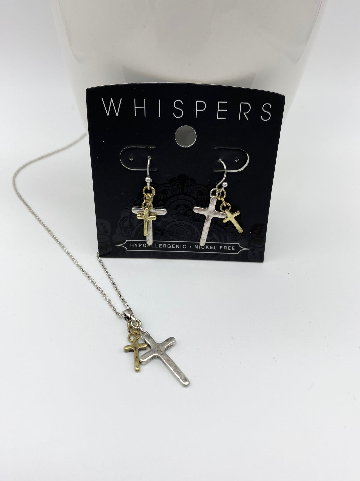 Mixed Metal Layered Cross Dangle Earrings-Authentically Radd Women's Online Boutique in Endwell, New York