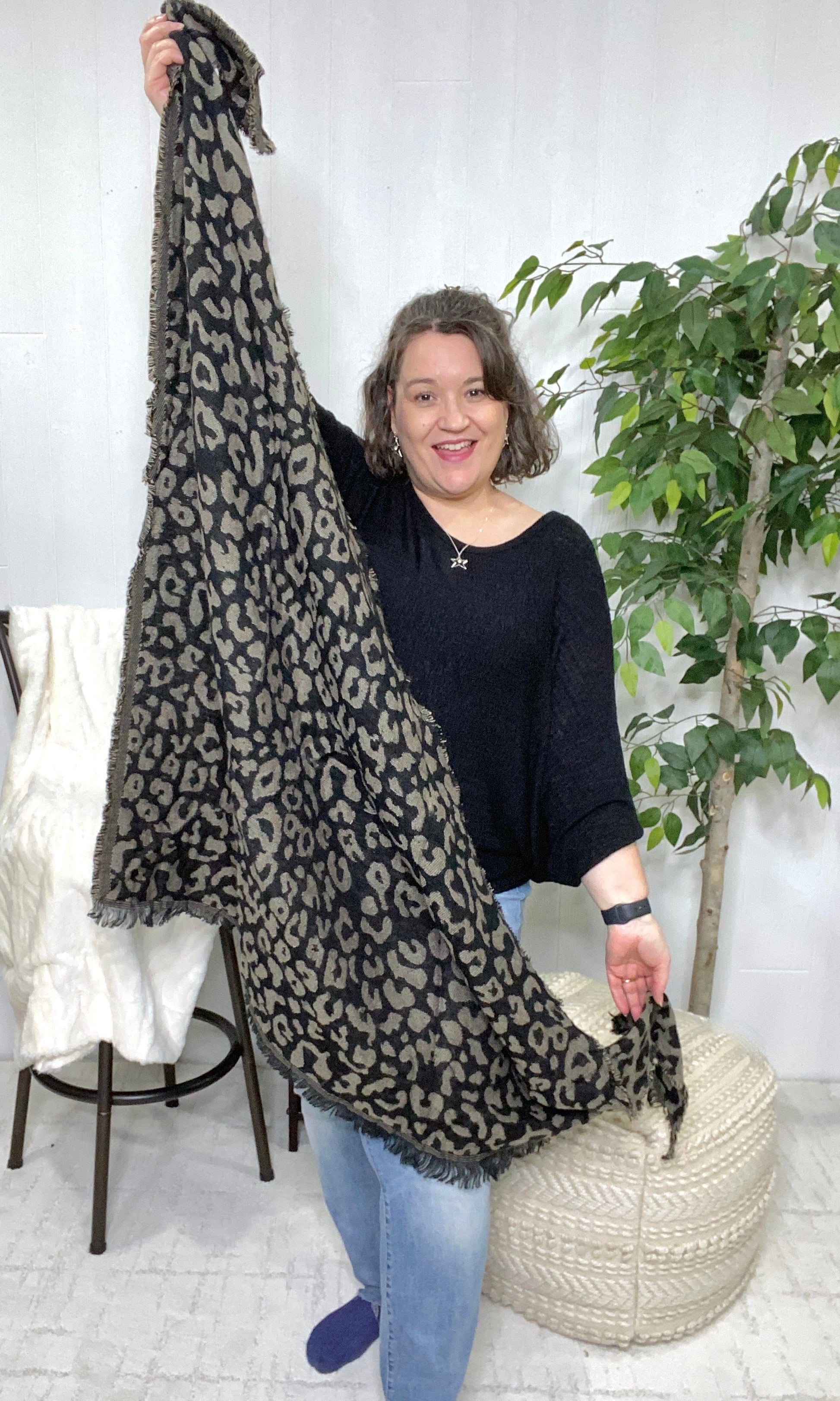 Black and Taupe Leopard Print Blanket Scarf-Authentically Radd Women's Online Boutique in Endwell, New York