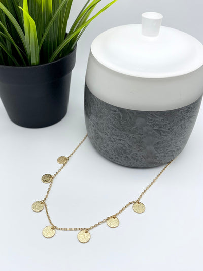 Gold Textured Coin Drop Necklace-Accessories-Authentically Radd Women's Online Boutique in Endwell, New York