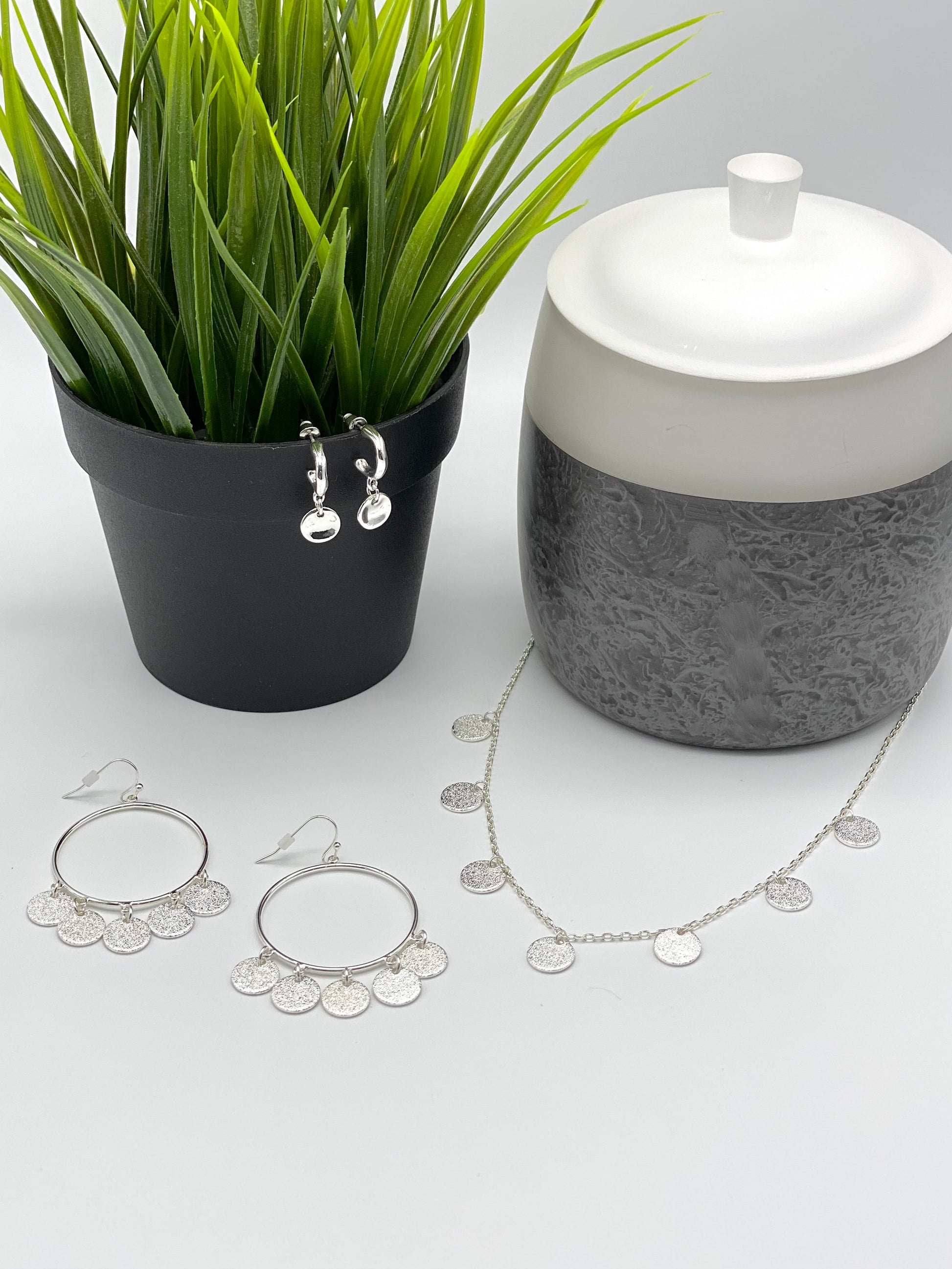 Silver Textured Coin Drop Necklace-Accessories-Authentically Radd Women's Online Boutique in Endwell, New York
