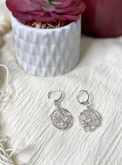 Dreamcatcher w/ Pearl Earrings - Silver-Earrings-Authentically Radd Women's Online Boutique in Endwell, New York