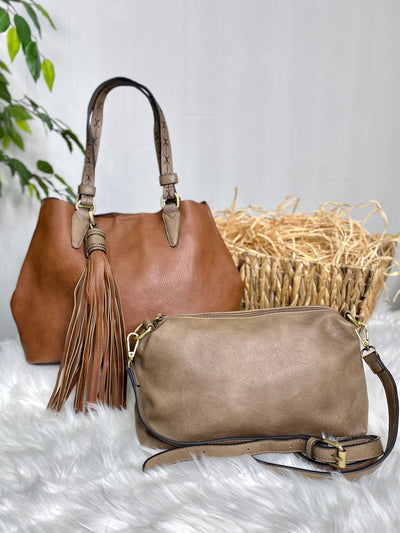 Aliza Large Tassel 2 in 1 Satchel in Brown-Accessories-Authentically Radd Women's Online Boutique in Endwell, New York