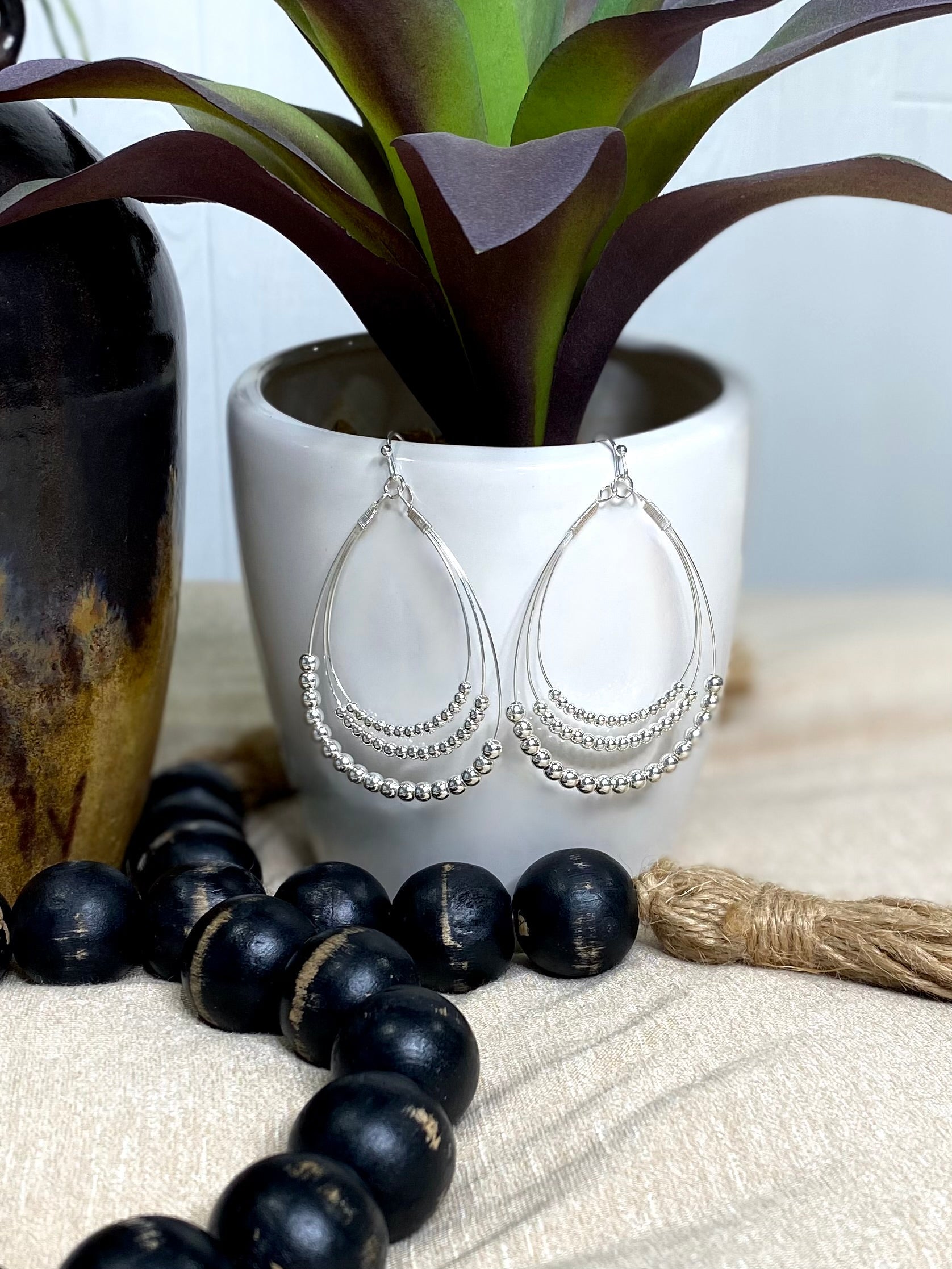 Silver Beaded Layered Teardrop Earrings-Earrings-Authentically Radd Women's Online Boutique in Endwell, New York