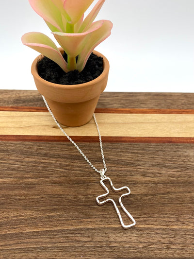 Silver Hollow Cross Necklace-Accessories-Authentically Radd Women's Online Boutique in Endwell, New York