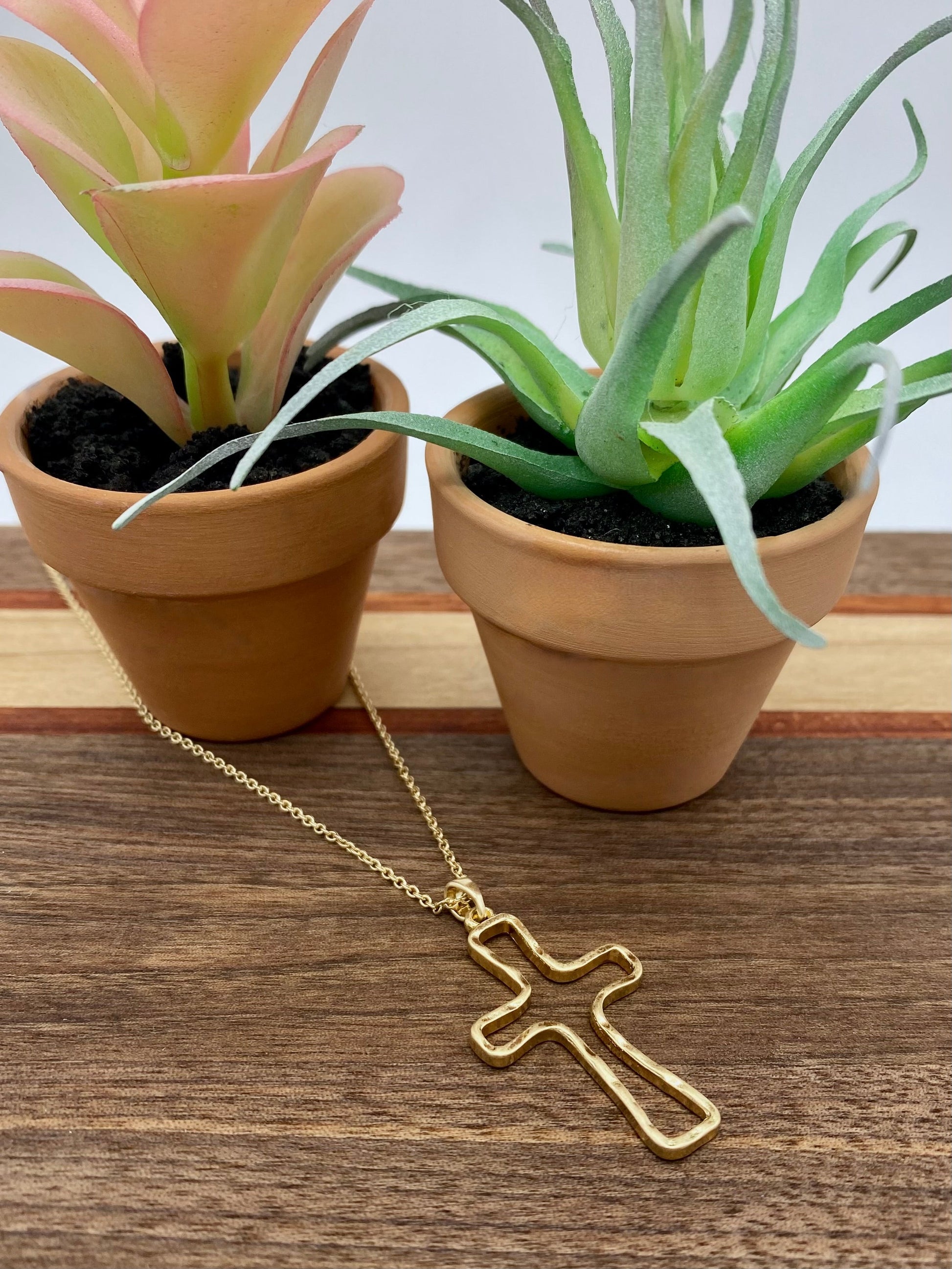 Gold Hollow Cross Necklace-Accessories-Authentically Radd Women's Online Boutique in Endwell, New York