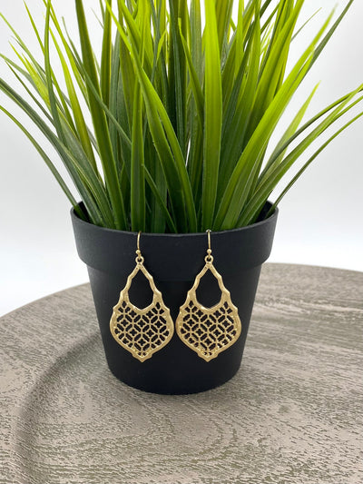 Gold Lattice Teardrop Earrings-Accessories-Authentically Radd Women's Online Boutique in Endwell, New York