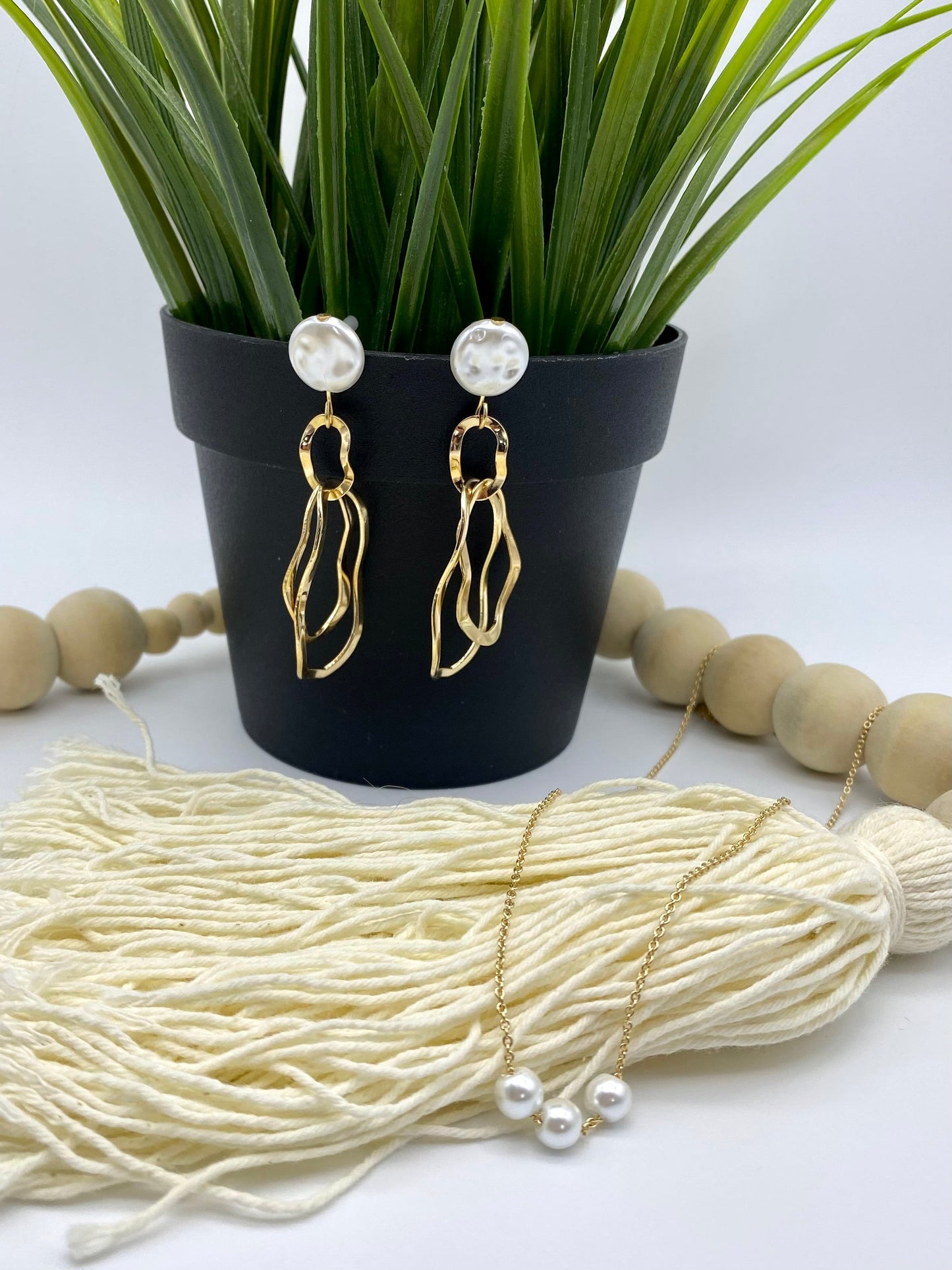 Pearl Waves Earrings in Gold-Accessories-Authentically Radd Women's Online Boutique in Endwell, New York