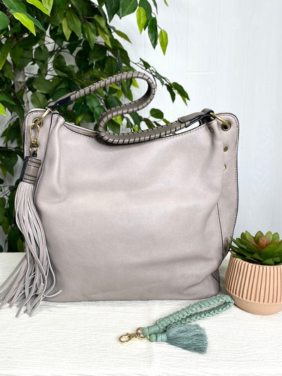 Amber Three Compartment Tassel Hobo Bag in Greyd-Accessories-Authentically Radd Women's Online Boutique in Endwell, New York