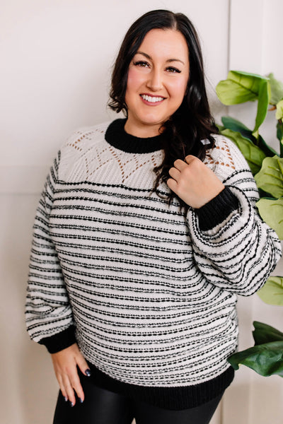Soft Knit Sweater In Black & White With Silver Thread-Authentically Radd Women's Online Boutique in Endwell, New York