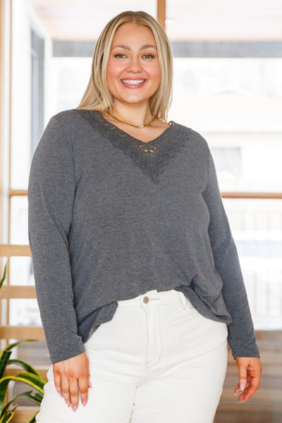 Lacey Long Sleeve V Neck In Gray-Womens-Authentically Radd Women's Online Boutique in Endwell, New York