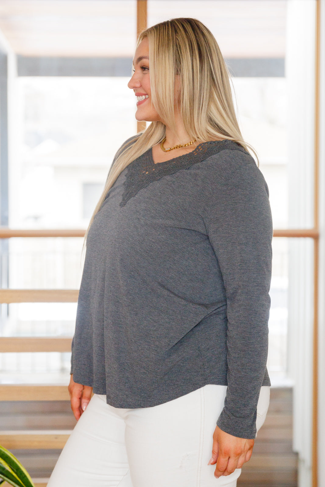 Lacey Long Sleeve V Neck In Gray-Womens-Authentically Radd Women's Online Boutique in Endwell, New York