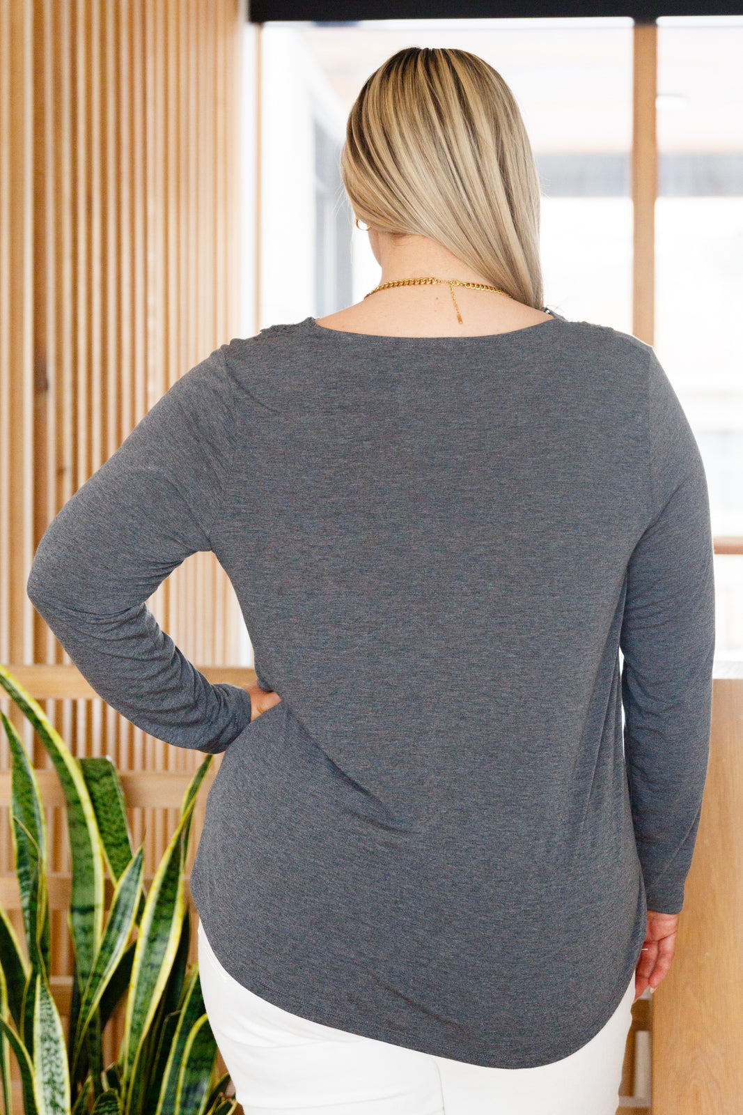 Lacey Long Sleeve V Neck In Gray-Womens-Authentically Radd Women's Online Boutique in Endwell, New York
