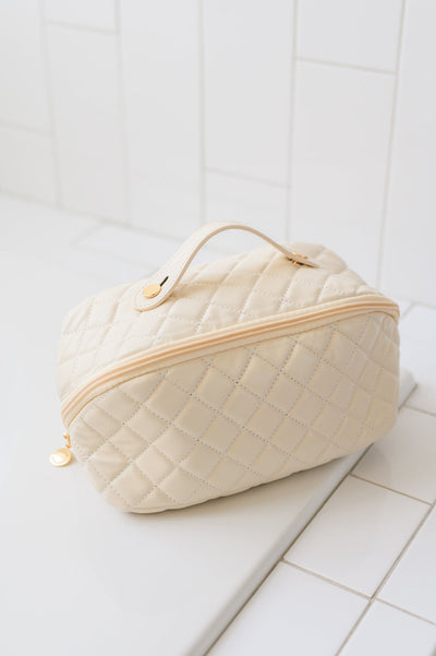 Large Capacity Quilted Makeup Bag in Cream-Home & Decor-Authentically Radd Women's Online Boutique in Endwell, New York