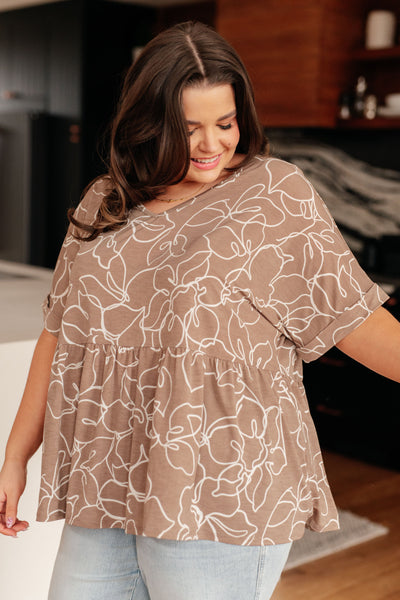 Mocha Petals V-Neck Top-Womens-Authentically Radd Women's Online Boutique in Endwell, New York