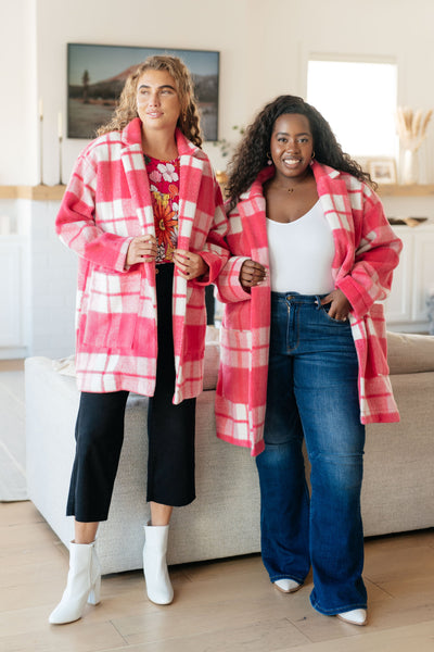 Passion in Plaid Coat in Pink-Womens-Authentically Radd Women's Online Boutique in Endwell, New York