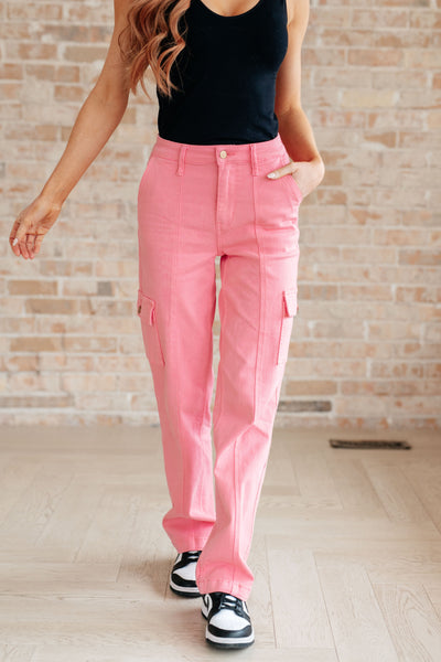 Peggy High Rise Cargo Straight Jeans in Pink-Denim-Authentically Radd Women's Online Boutique in Endwell, New York