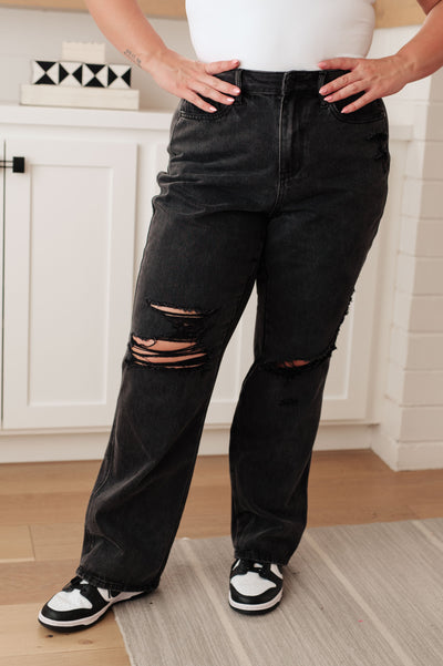 Susannah High Rise Rigid Magic 90's Distressed Straight Jeans in Black-Womens-Authentically Radd Women's Online Boutique in Endwell, New York